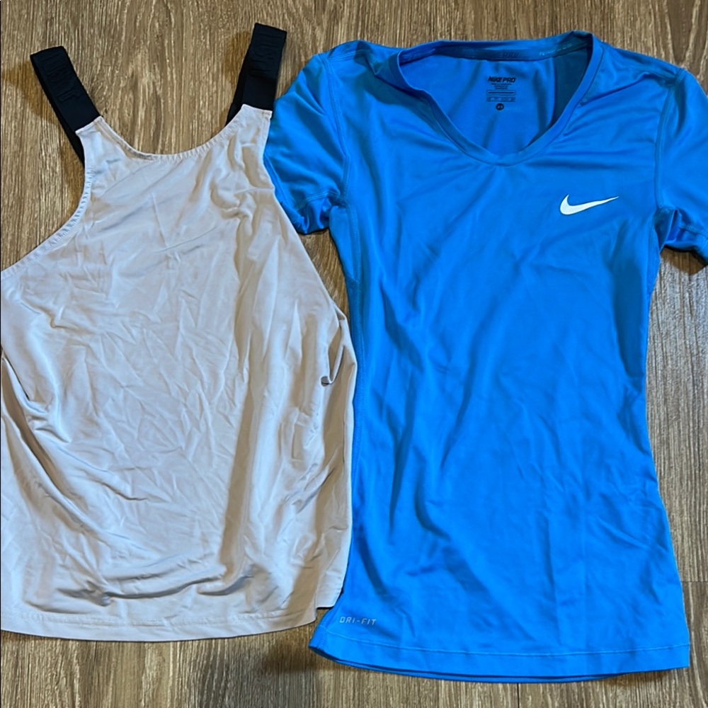 Nike Women's Blue Dri-FIT Top and tan tank